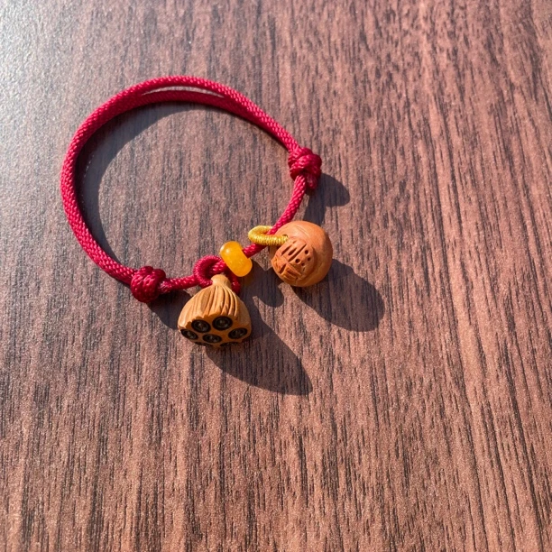 好运莲莲福运莲莲桃木莲蓬桃核福字水晶跑环纯手工制作手绳可调节