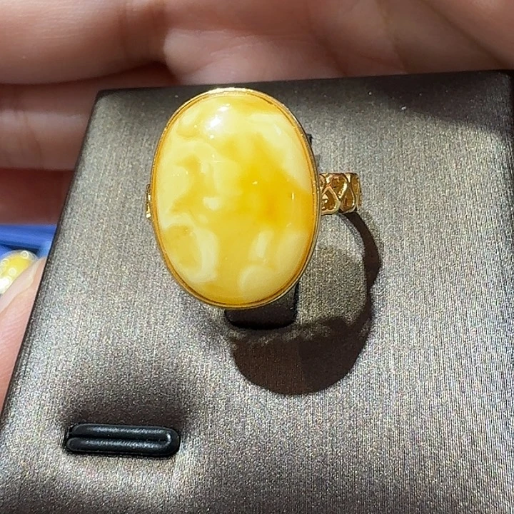 蜜蜡银S925镶嵌戒指戒指