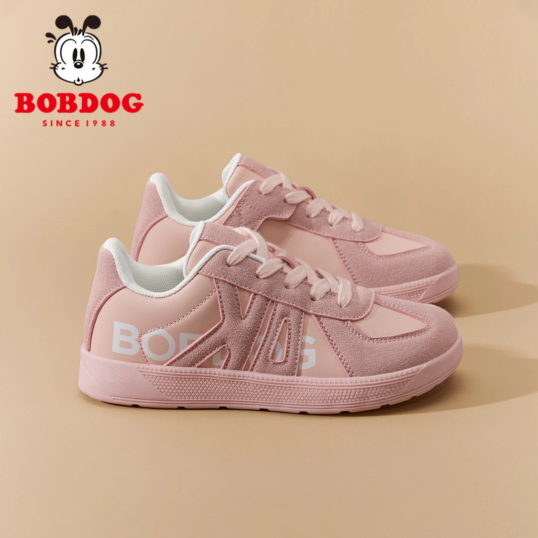 巴布豆女童板鞋防水皮面2025春秋新款中大童百搭透气宽头德训鞋潮