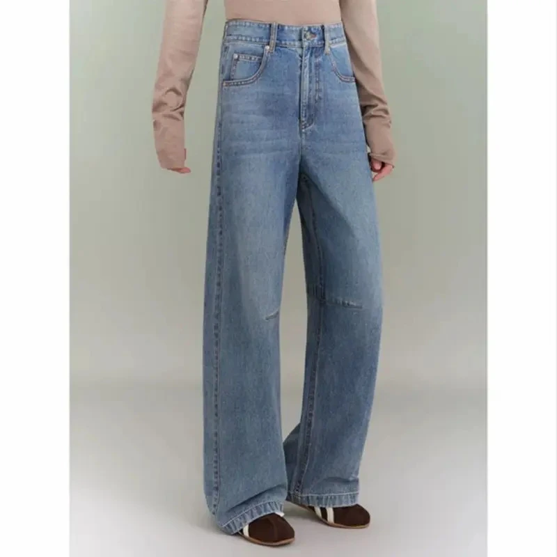 阿玛施AMASS 高腰百搭显瘦水洗美式休闲复古小弯刀牛仔裤510077