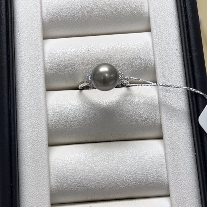 戒圈银S925镶嵌海水珍珠大溪地 9-10mm 77