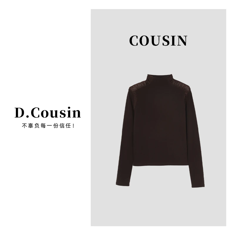 D.cousin 【气质网纱拼接上衣】设计感肩部拼接网纱气质上衣 27825