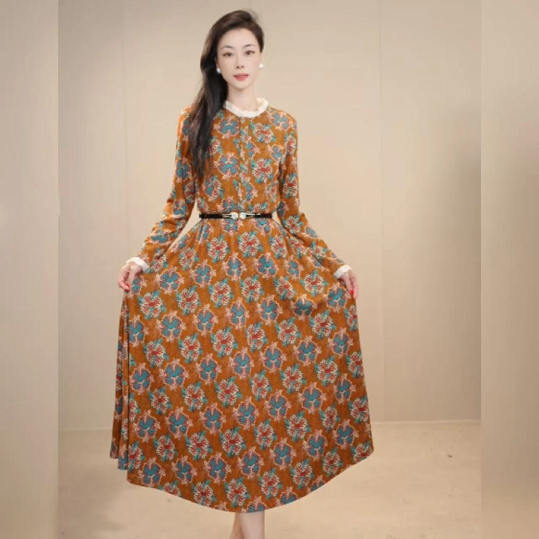 【多米拉】02624-23焦糖织梦早秋百搭连衣裙