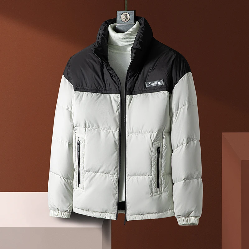 BOTEMER/比提米尔保暖鹅绒羽绒服男士短款立领冬季华夫格加厚防寒