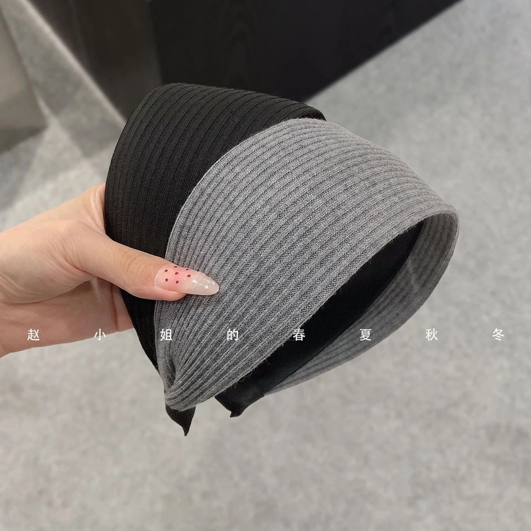 易梦玲同款韩国发饰秋冬头饰秋冬饰品气质宽边头箍灰色高颅顶发箍
