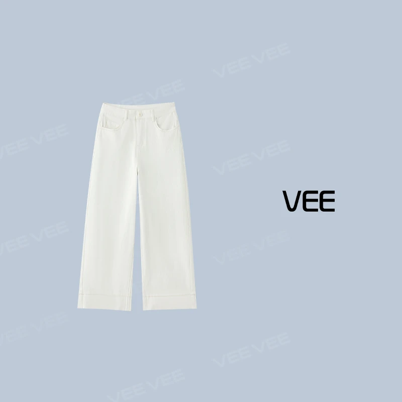 短视频VEE【雪糕裤】25夏休闲百搭简约九分大阔腿拱针绣花小白裤