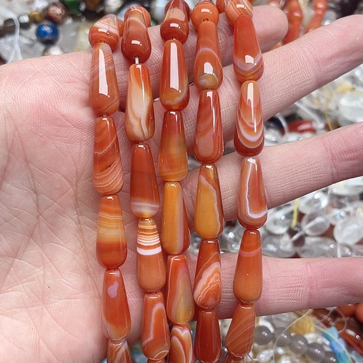 玛瑙/玉髓珠宝半成品未镶嵌一条8x20m缠丝玛瑙水滴