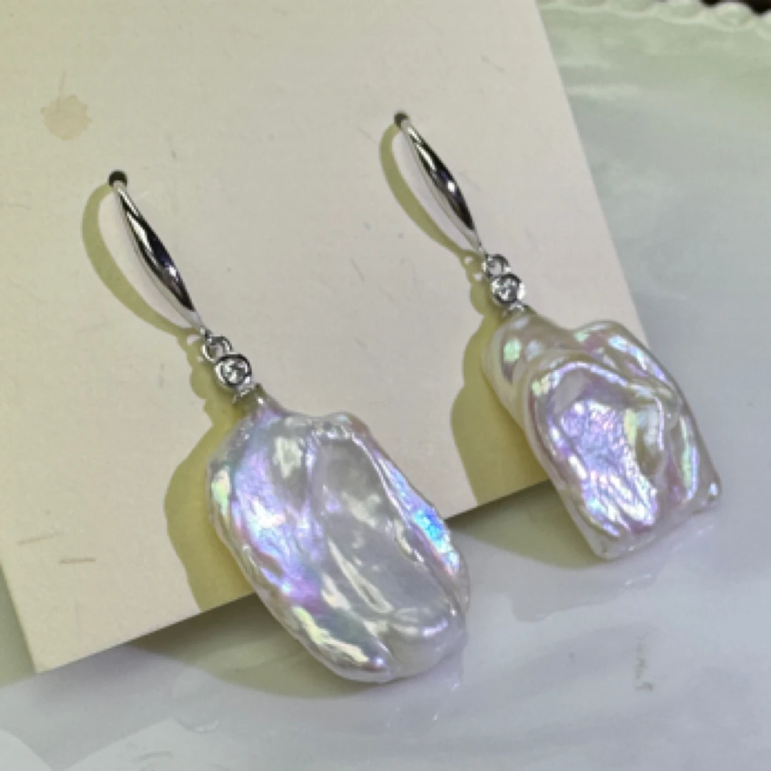 合金贝壳耳饰 s925配锆炫彩巴洛克大花瓣耳勾时尚耳环气质轻奢