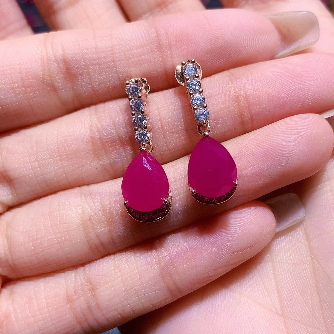 红宝石银S925镶嵌耳饰