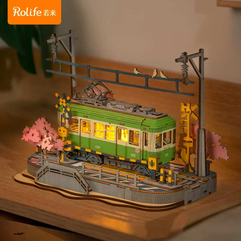 【樱花之旅】若来造物集系列木质拼装diy电车模型摆件礼物