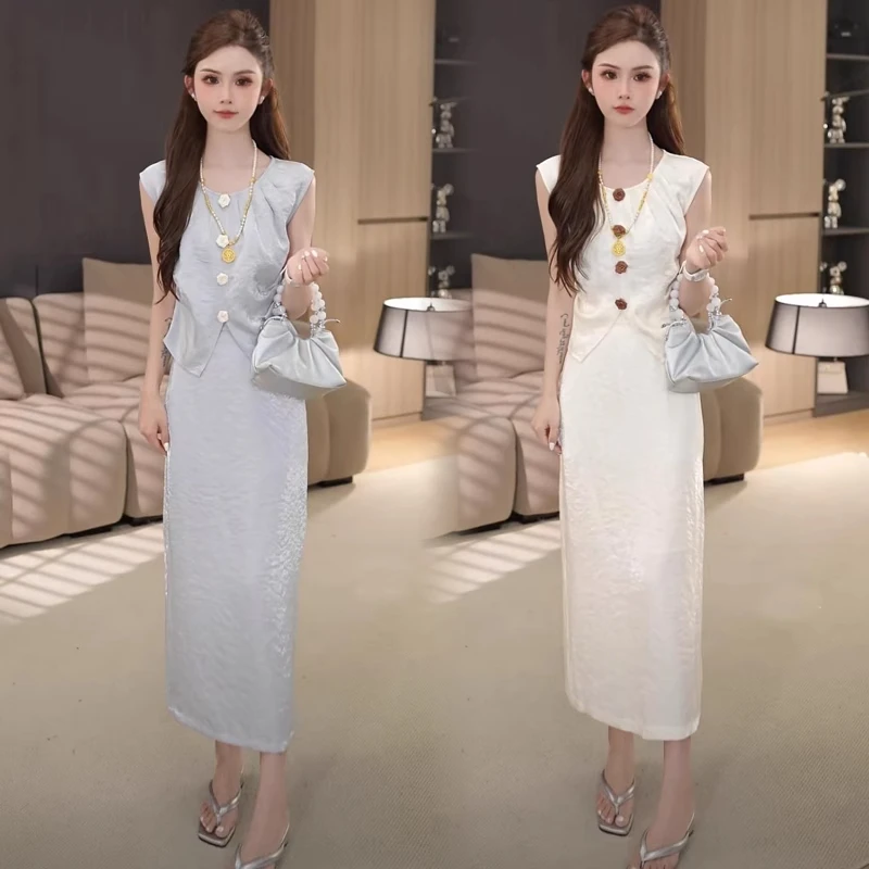 时尚套装裙女2025夏季新款洋气开叉上衣半身裙极简百搭两件套裙