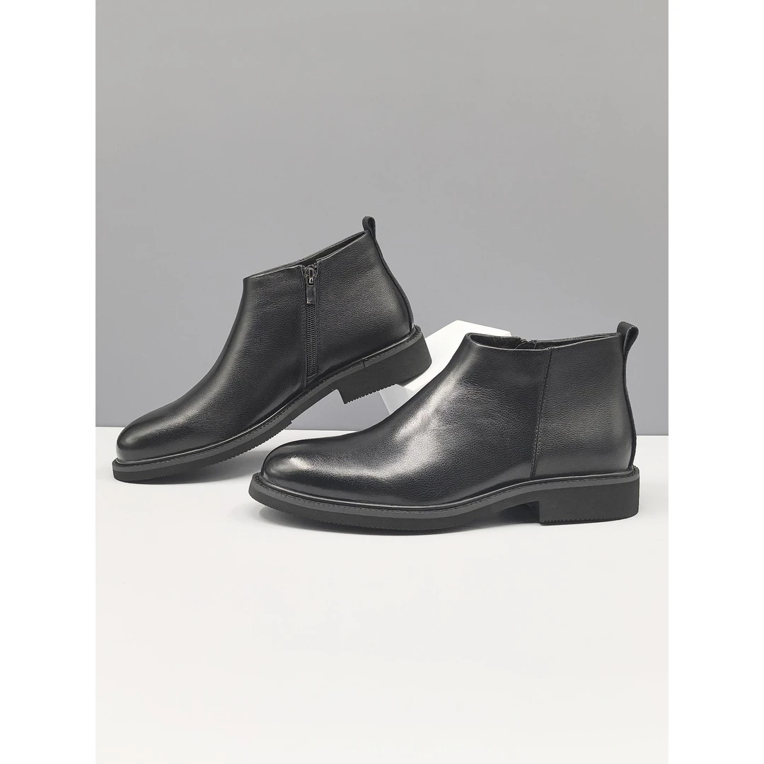 Bambetel秋季新款头层牛皮马丁靴男款黑色加绒休闲百搭皮靴鞋子男