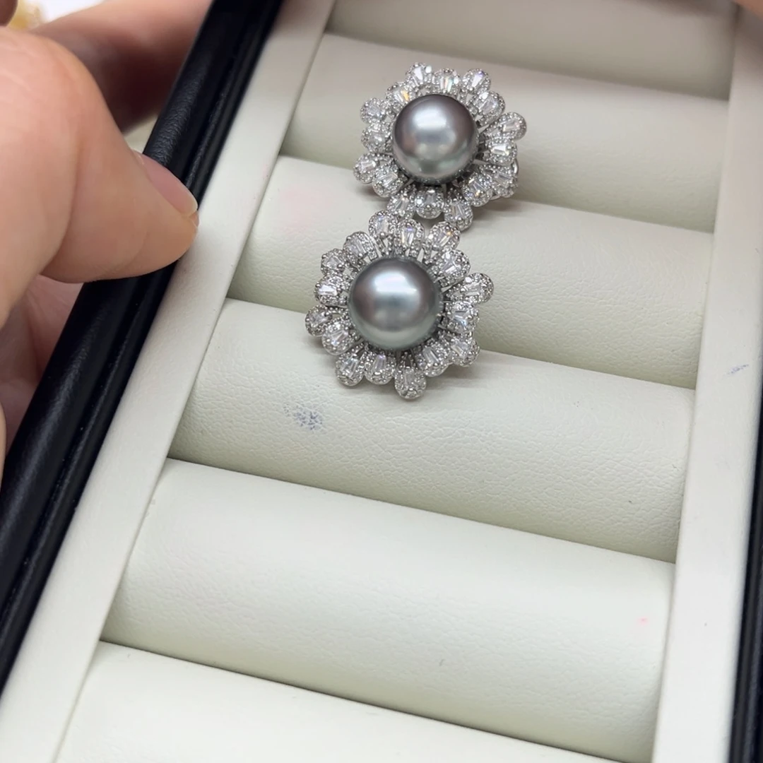 银S925镶嵌海水珍珠耳饰