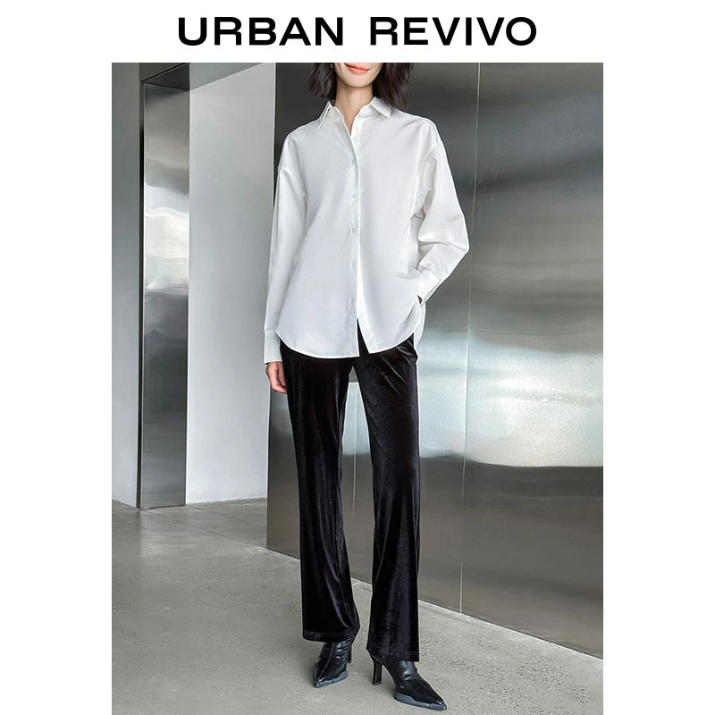 UR2023秋冬新款女装时髦休闲百搭气质松紧高腰直筒长裤UWG630032