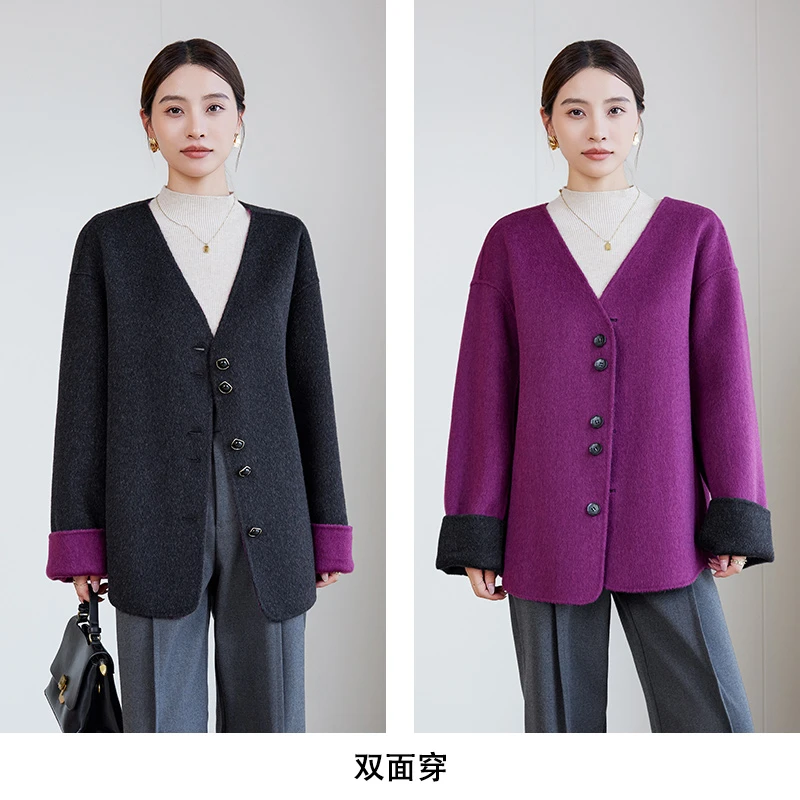 两面穿时尚国风高级感双面羊毛大衣女秋冬季新中式复古毛呢外套