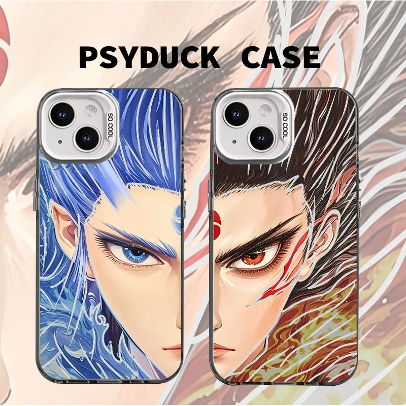 适用苹果华为一加iQOO小米半脸敖丙哪吒彩银白底创意防摔手机壳