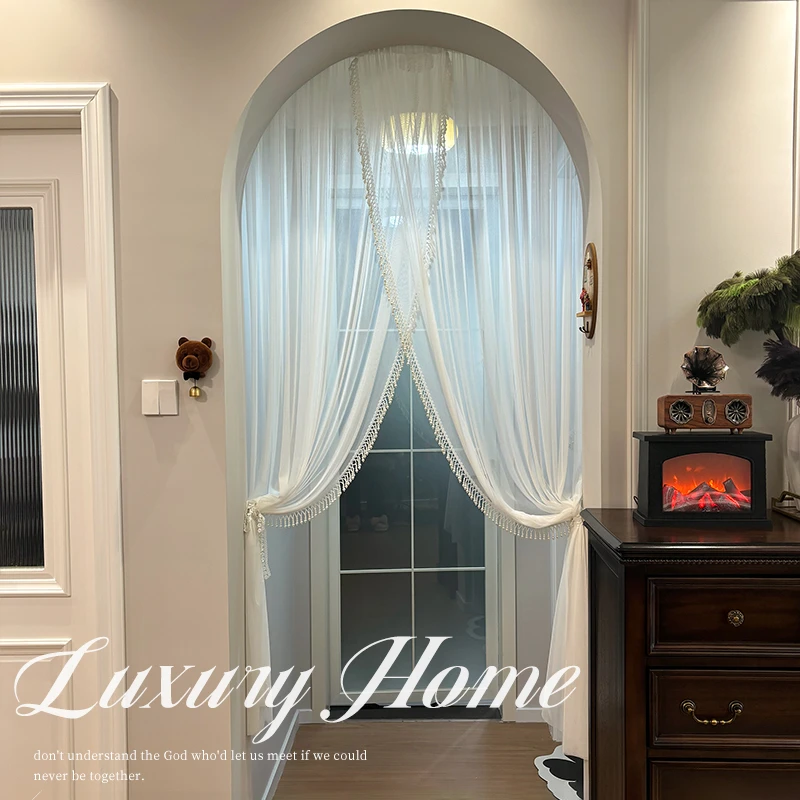 【原创高定】法式重工吊珠门帘免打孔隔断纱帘拱形门氛围感遮挡纱帘