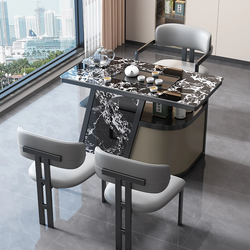 【逸派家居】阳台茶桌椅组合高端岩板烧水壶一体嵌入式家用插座茶台