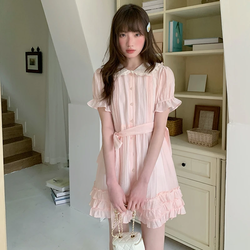 东京岁时记JK原创洛樱花神泡泡袖粉色公主裙甜美夏季连衣裙少女风