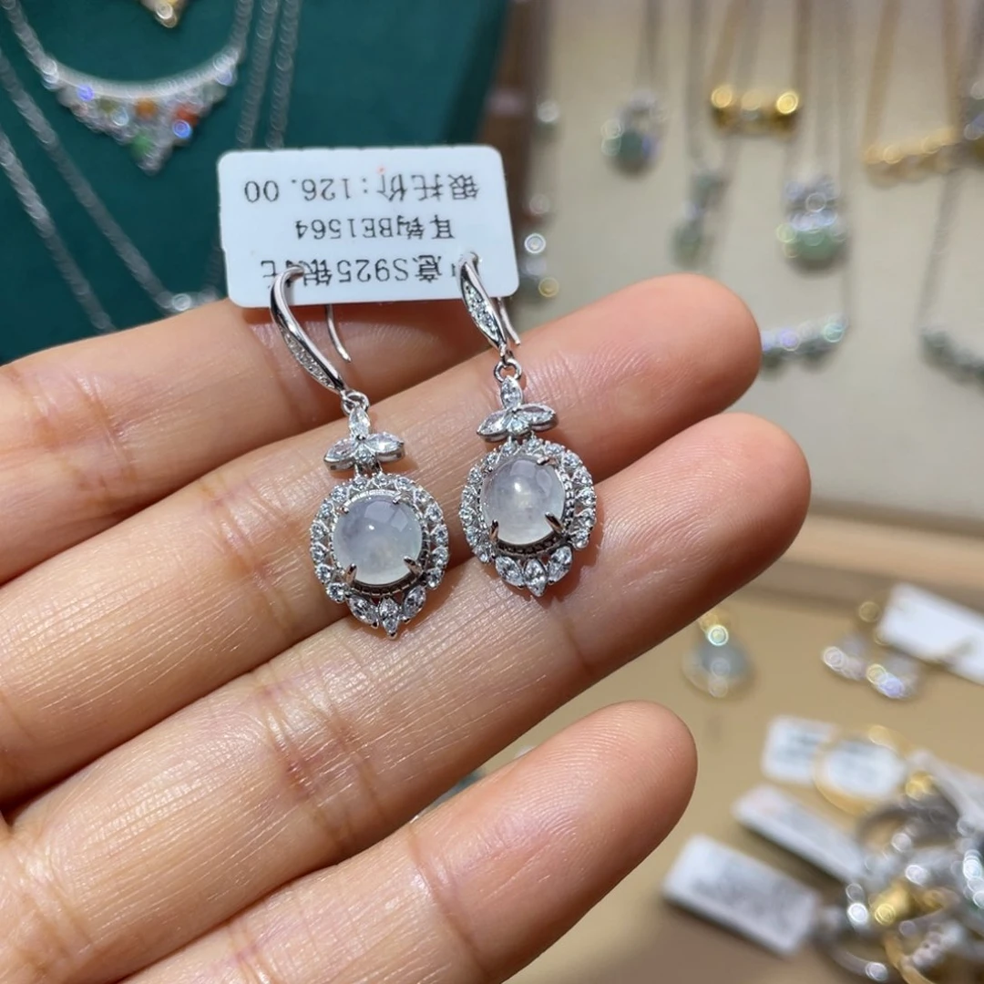 银S925镶嵌翡翠耳饰