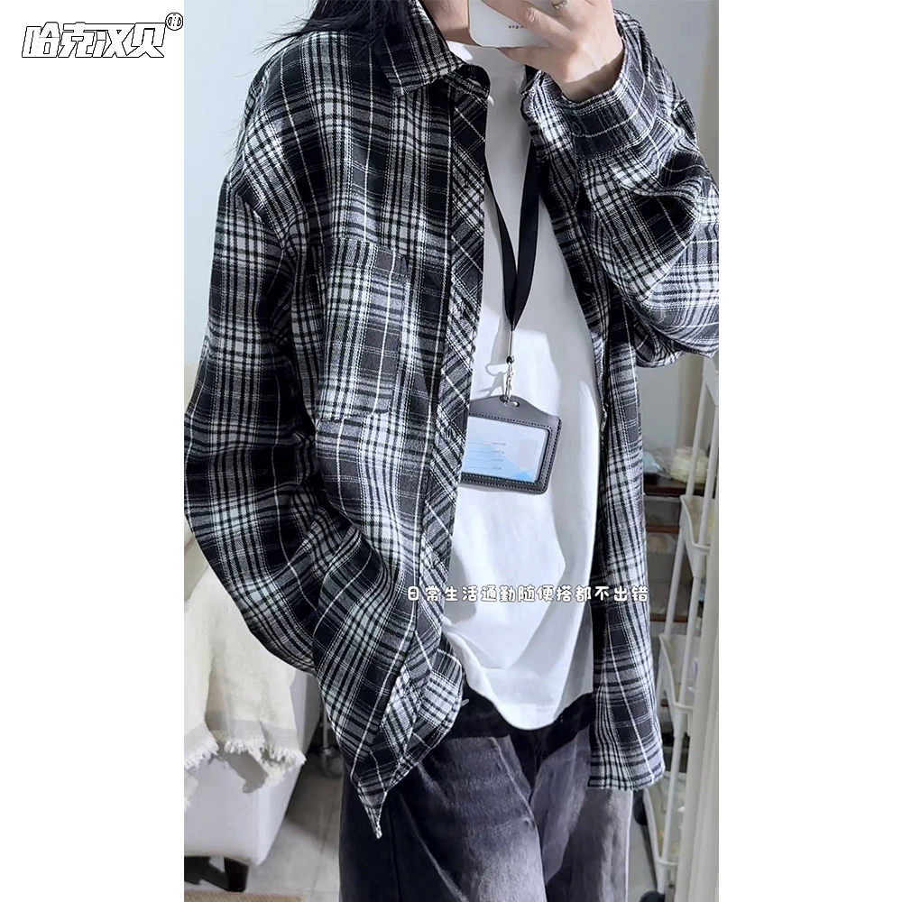 简约通勤风格子衫男女款秋季潮牌韩系高级感ins宽松大码开衫上衣