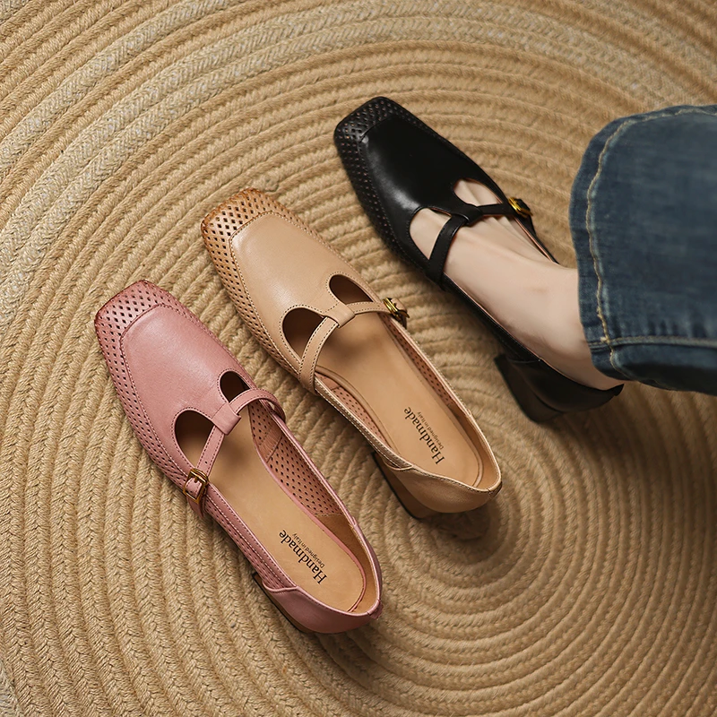 3cm 春夏季方头粗跟玛丽珍鞋法式复古新款低跟凉鞋百搭休闲女单鞋