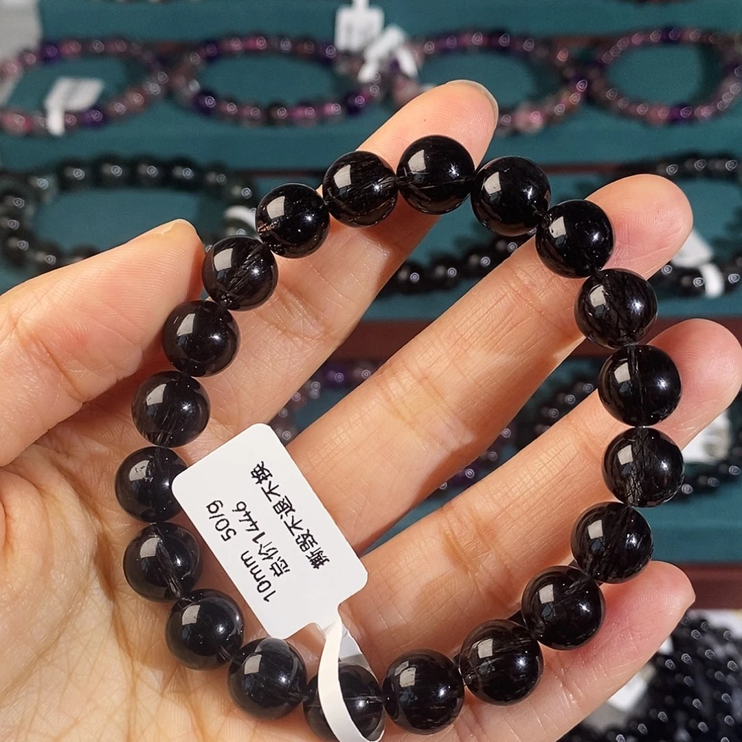 水晶手串未镶嵌10mm满发顺发黑发晶全透体
