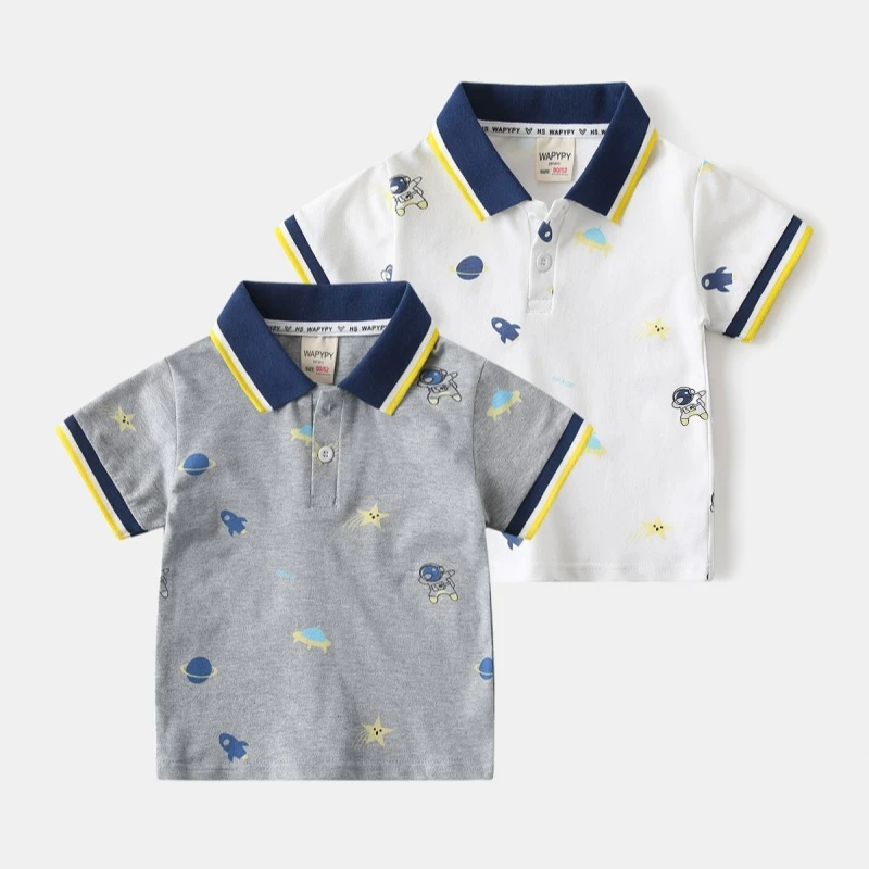 戴维贝拉【断码】短袖T恤2025新款夏装男童满印polo衫短袖上衣宝