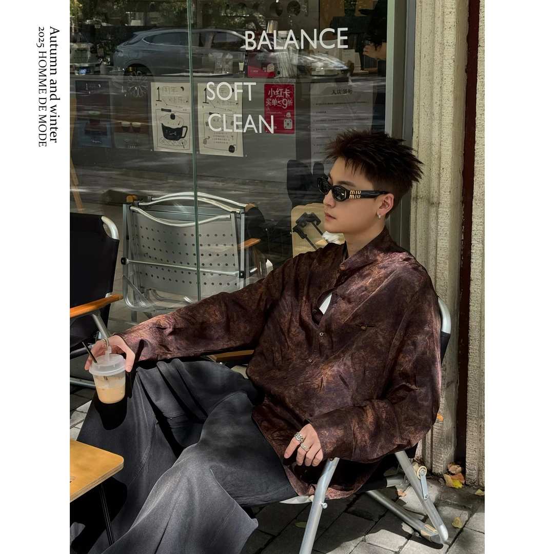 HOMME MODE “琥珀流光”100%人丝仿香云纱 柔顺垂坠 手工盘扣衬衣