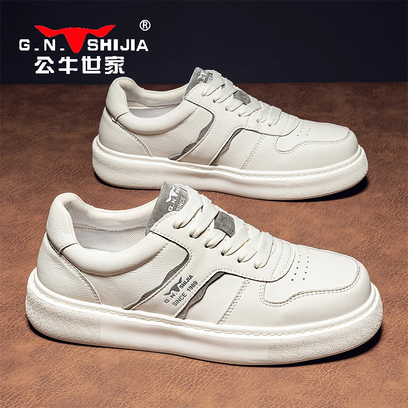 公牛世家2025春秋新款时尚休闲鞋男款复古高级感皮面软底低帮男鞋