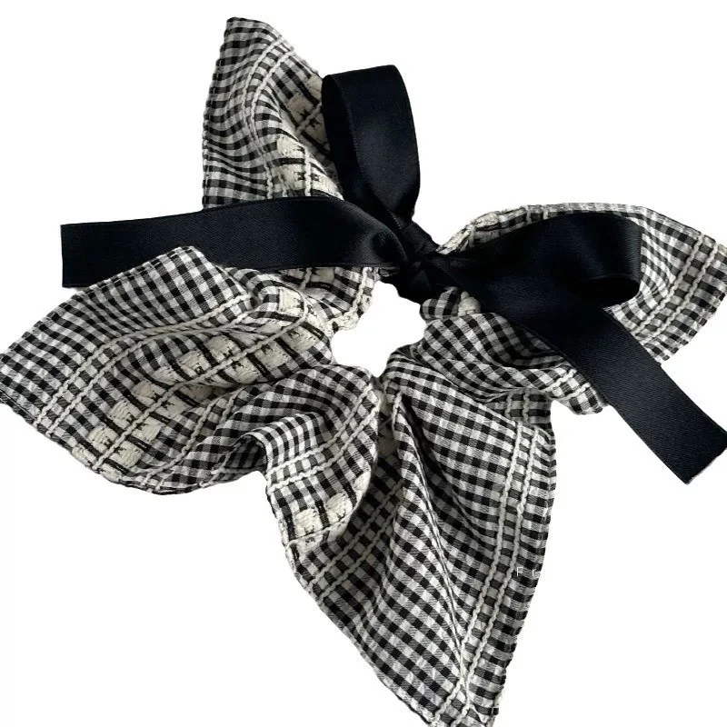 大蝴蝶结格纹方巾发圈大肠圈女韩系方形低马尾发绳头绳扎头发皮筋
