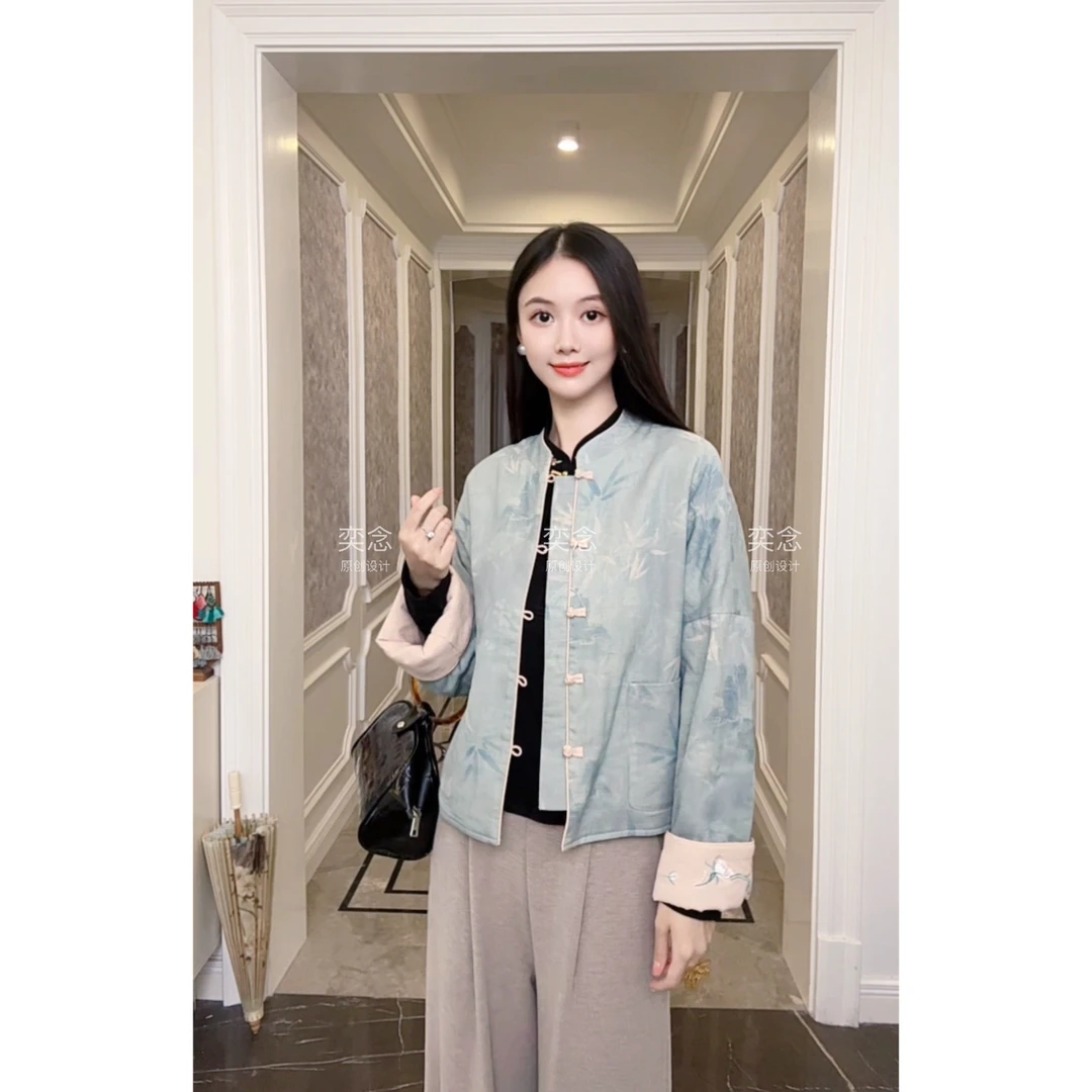 「奕念」《繁花似锦》原创苏绣棉服两面穿~高定国风冬季夹棉系列外套