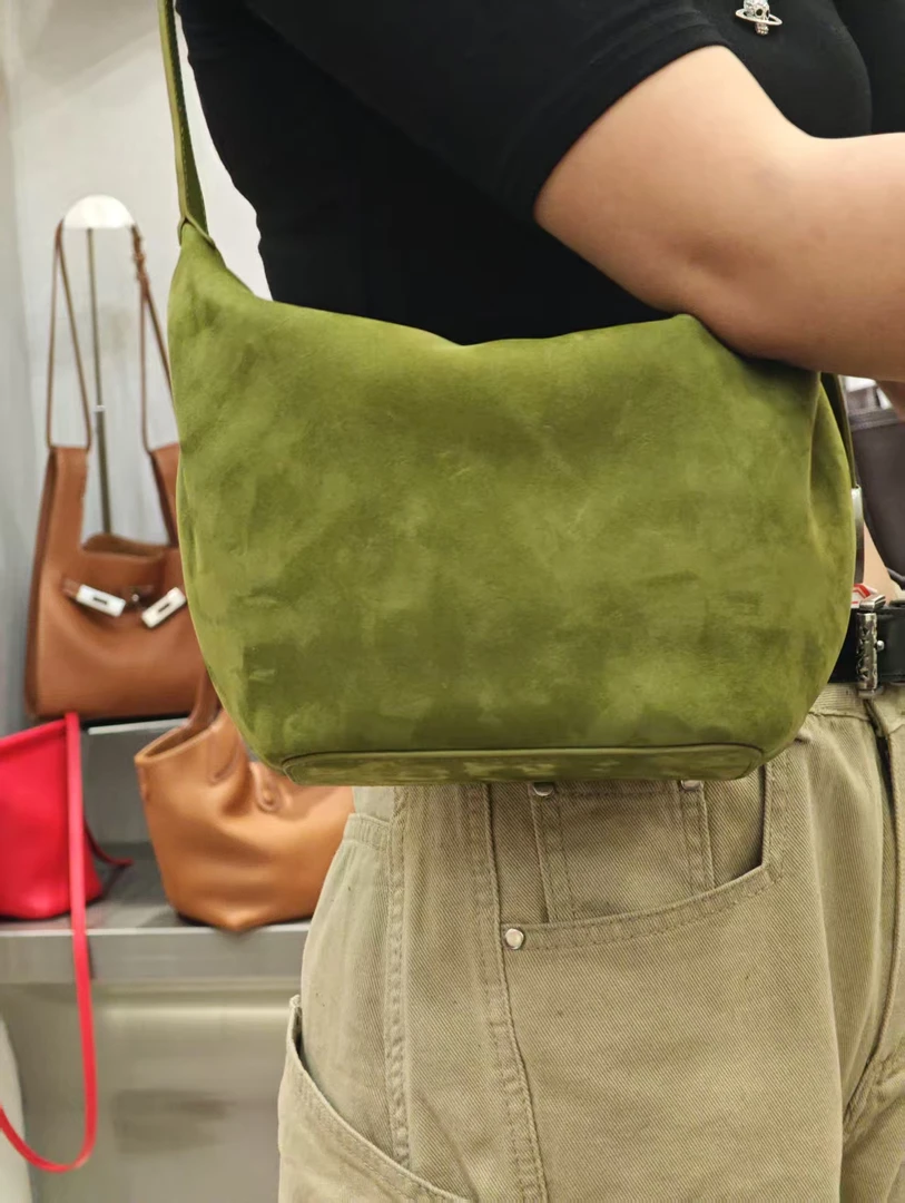 YUSHA/高档绿色鹿皮月牙饭盒包-5833