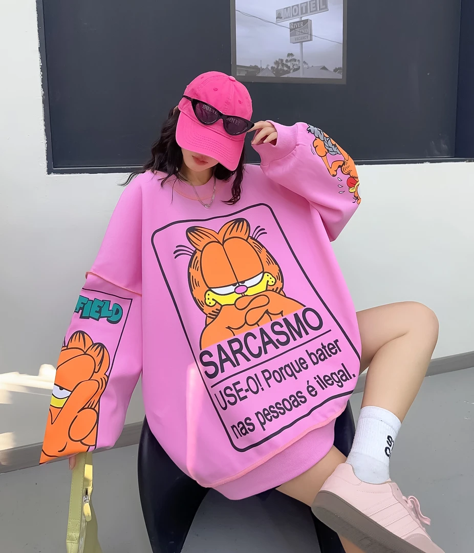 0199【春季新款】胸前满印大胖猫卡通宽松显瘦百搭圆领卫衣