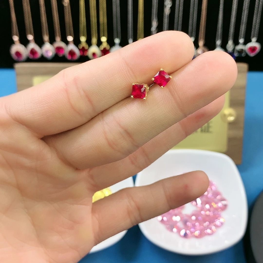 红宝石耳饰银S925镶嵌222222299