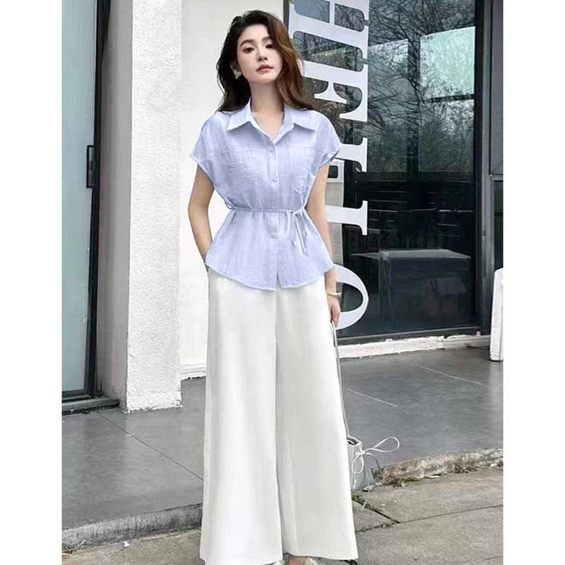 A【两件套】【有里布】衬衫短袖套装女夏季一整套穿搭减龄两件套D2395