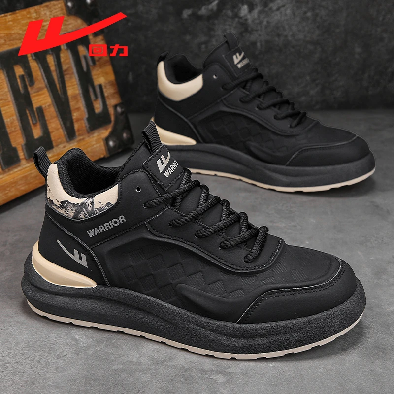 回力男鞋高帮休闲鞋2025新款冬季男士皮面防水厚底增高防滑运动鞋