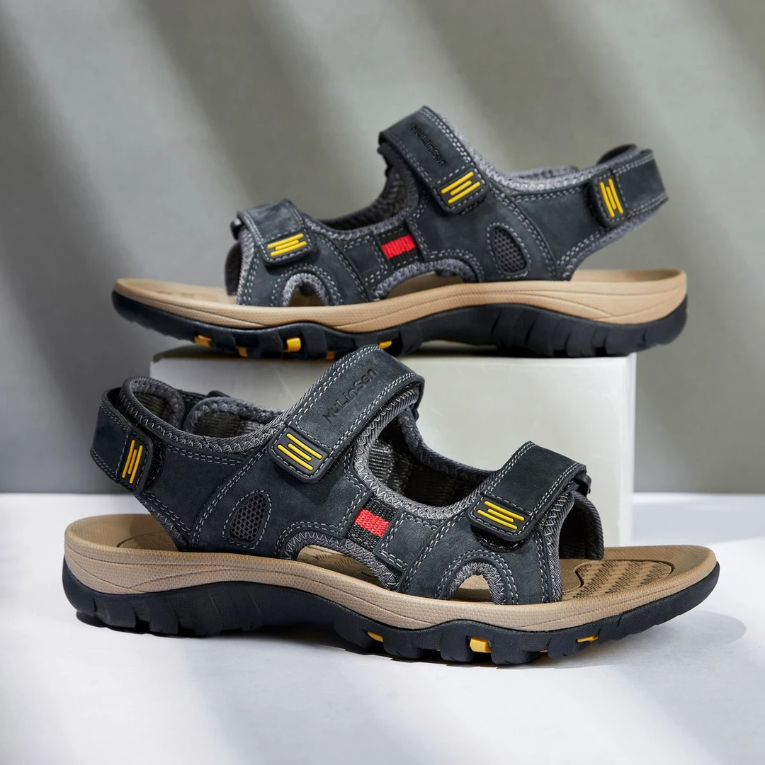 木林森凉鞋男夏季新款真皮软底沙滩鞋男士外穿防滑男款牛皮凉拖鞋