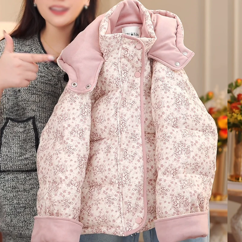 女童棉服冬装2025新款儿童冬季时尚加厚女孩冬款连帽格子外套棉袄