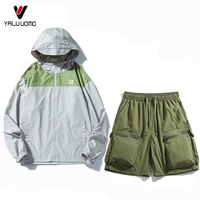 雅鹿男装女装夏季新款套装冰丝防晒衣短裤透气防紫外线钓鱼户外