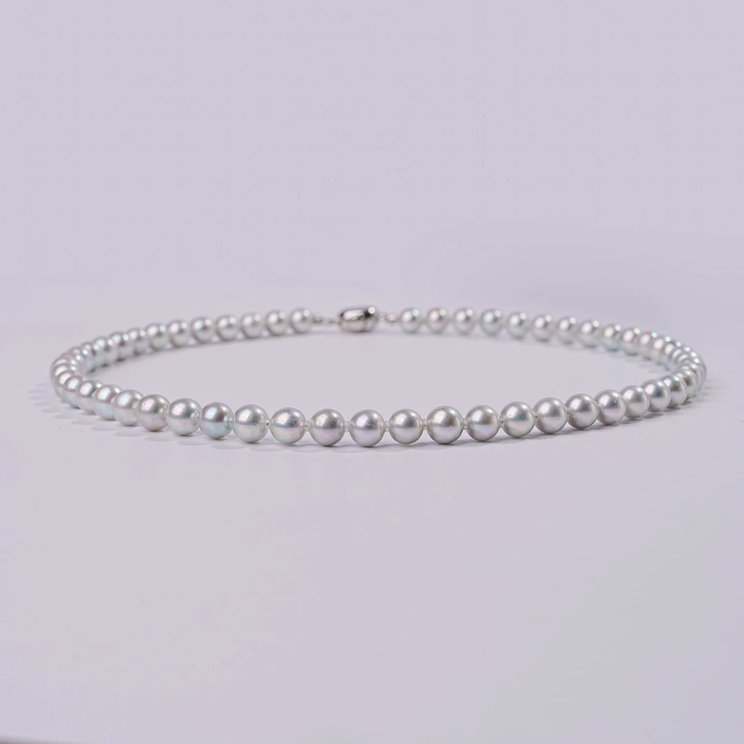 【田田甄选】海水Akoya珍珠真多麻S925银项链7-8mm