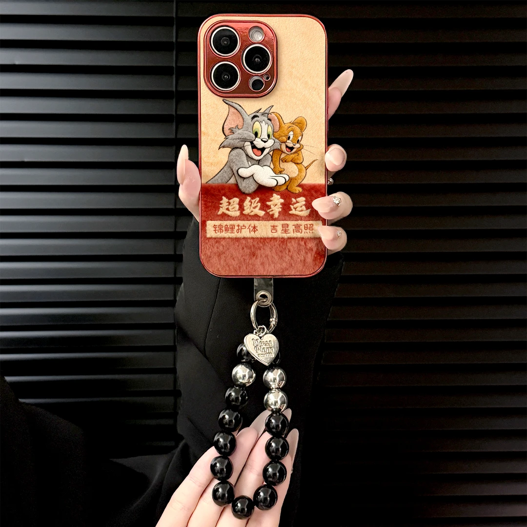 超级幸运适用苹果vivo华为oppo小米iPhone17电镀红小羊皮手机壳潮