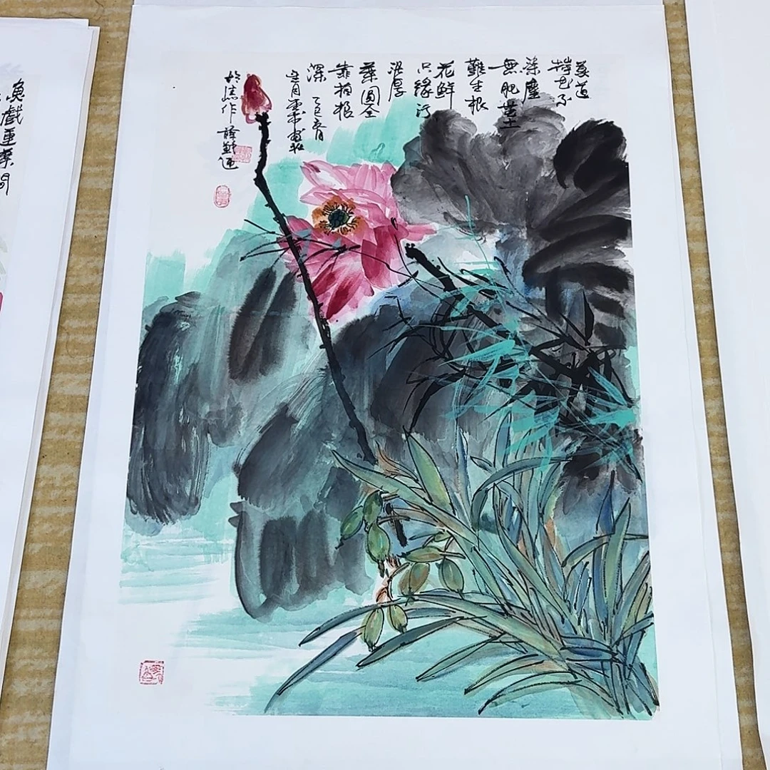 国画四尺三开手绘作品