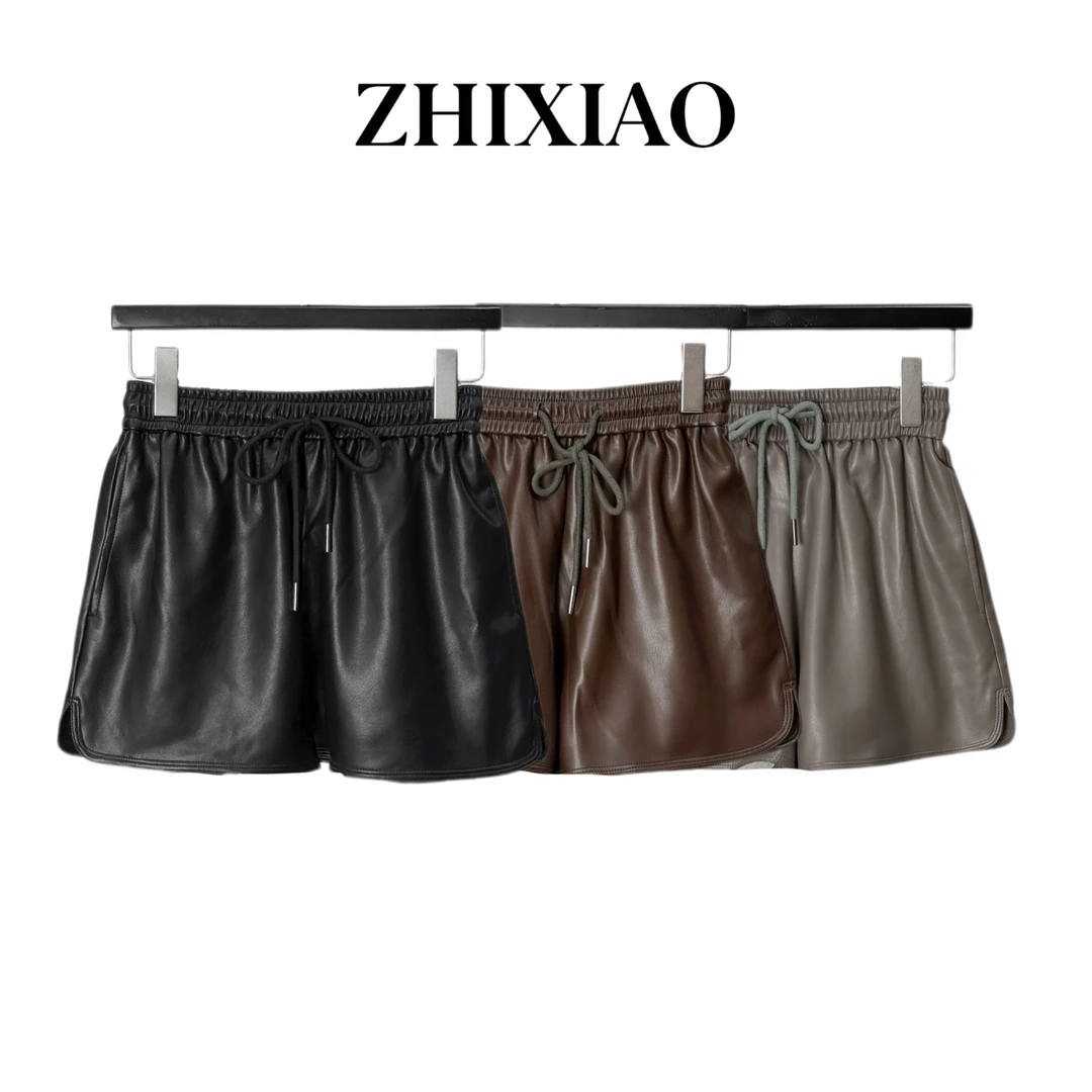 【ZHIXIAO】秋冬新款：抽绳皮短裤5128