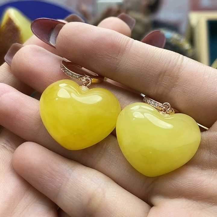 琥珀耳饰银S925镶嵌耳环