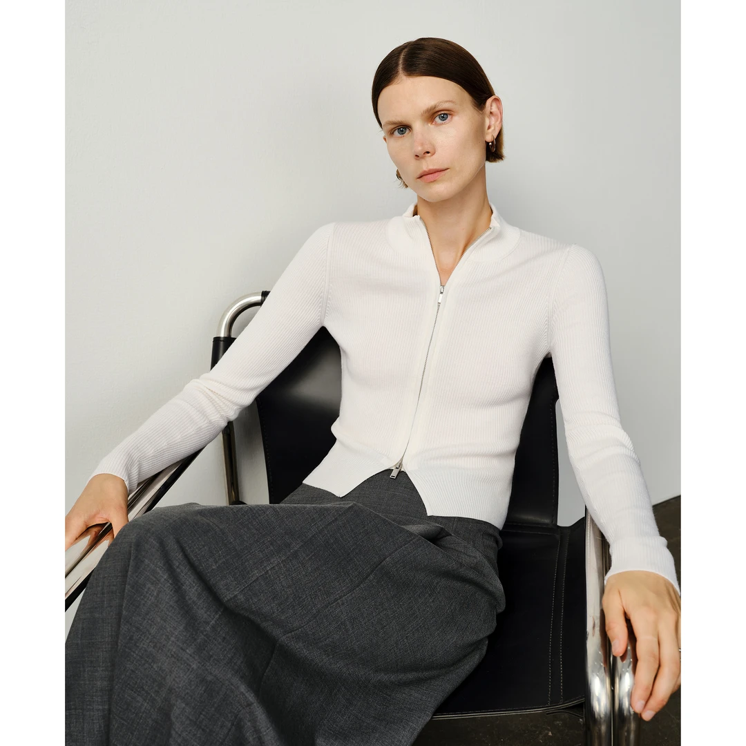 MSBEAST Biella扬子120s羊毛可机洗 半高领拉链针织开衫上衣