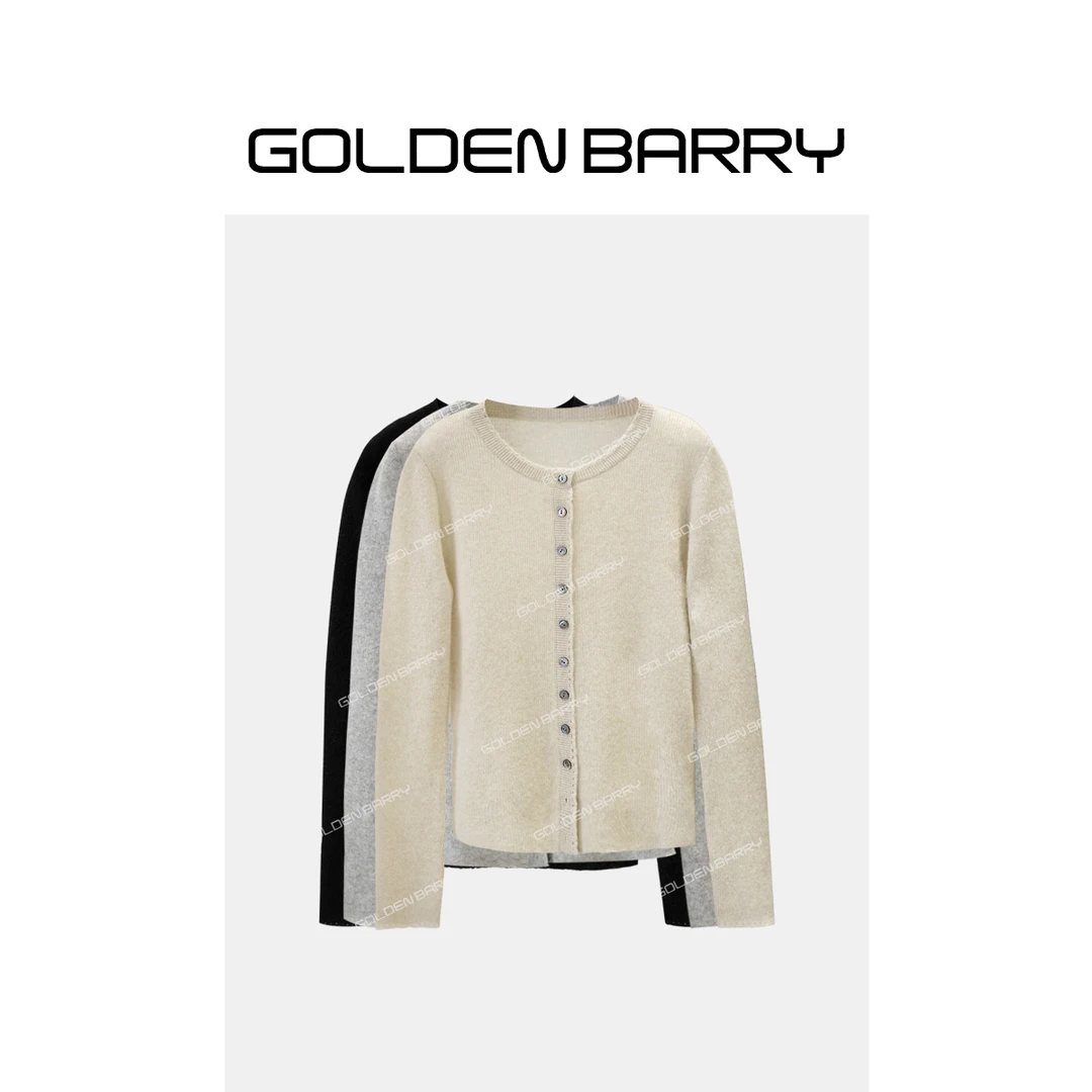 GOLDENBARRY243058 轻奢圆领气质针织羊绒开衫