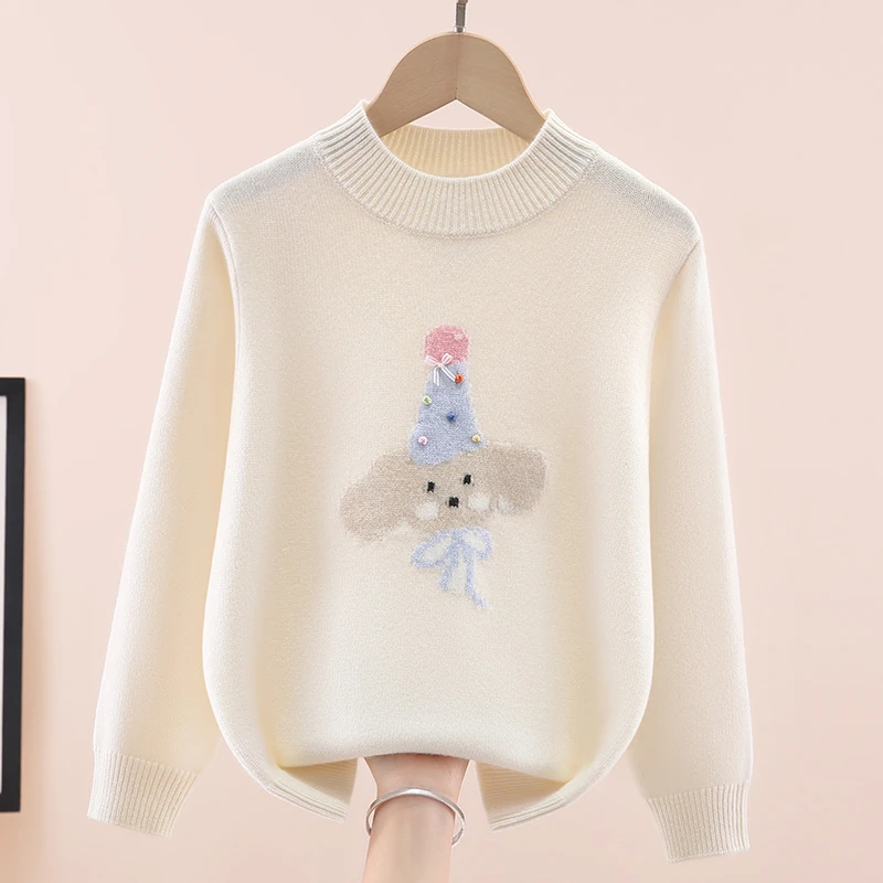 女童毛衣圆领加厚秋冬新款儿童羊毛衫女孩学生100%羊毛针织打底衫