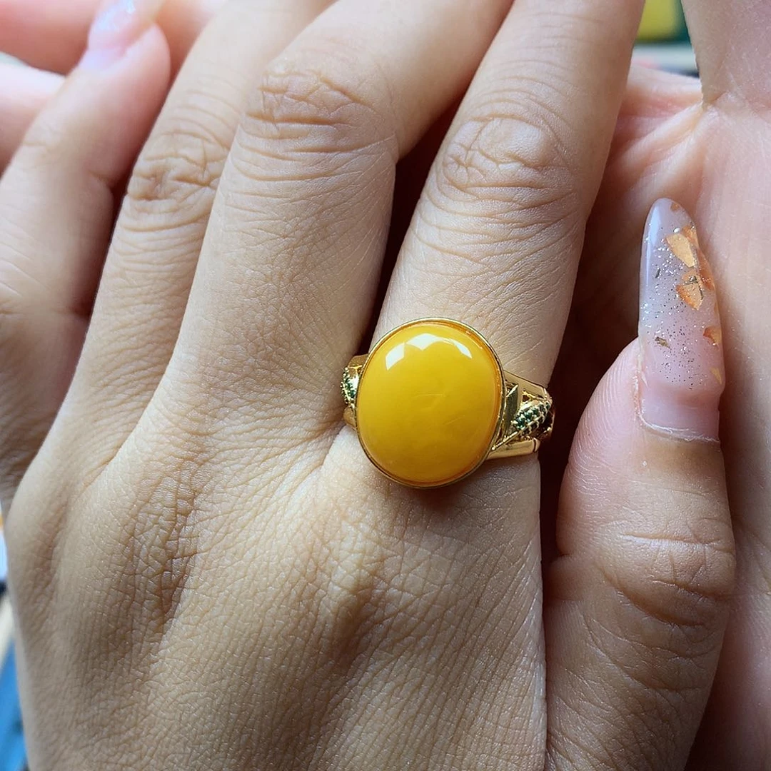 银S925镶嵌蜜蜡戒指戒指