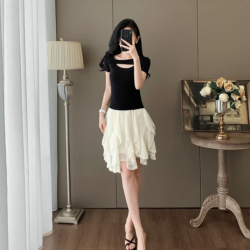 轻熟风通勤休闲风两件套短袖轻职风时尚套装高腰连衣裙半裙套装